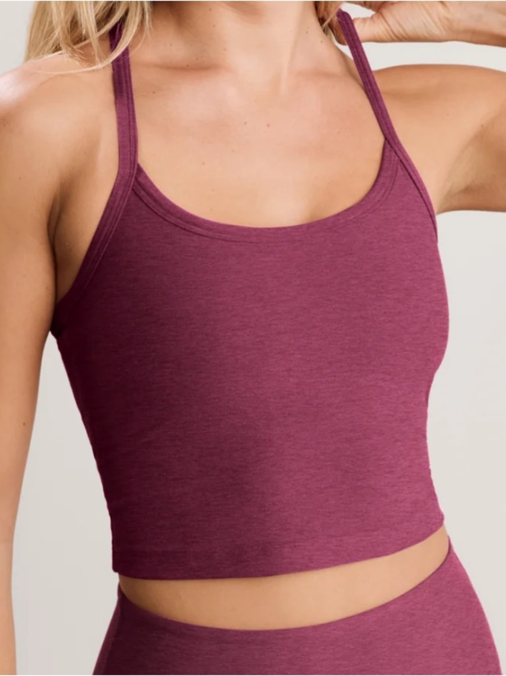 Beyond Yoga Ladies Spacedye™ Slim Racerback Cropped Tank in Pomegranate Heather